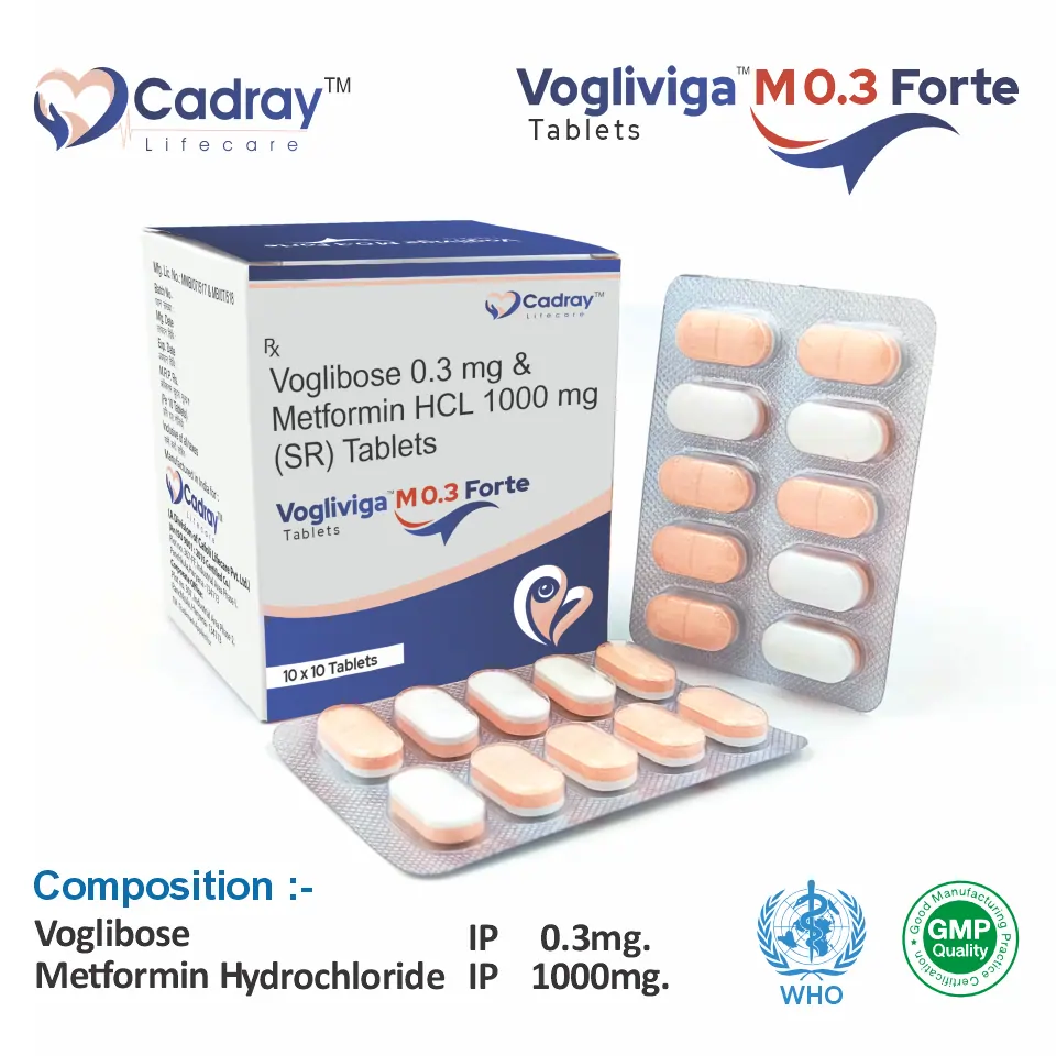 Metformin 1000mg + Voglibose 0.3mg Tablet PCD Pharma Franchise